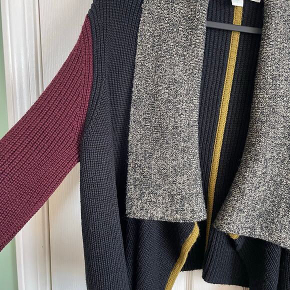 Curio New York Wool Blend Knit Sweater Colorblock Sz L Open Front Cardigan Cozy - Picture 5 of 10